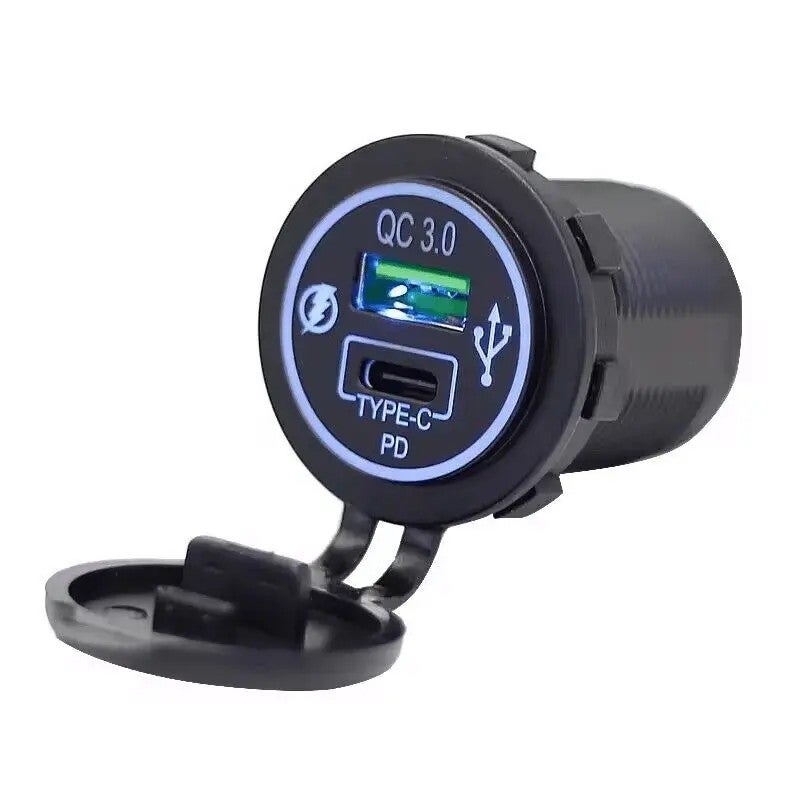Y&D Dual Port Car Charger, 30W USB C PD & QC3.0, 12V/24V Universal Car Bus Socket Automobile Charger Adapter - Image 1